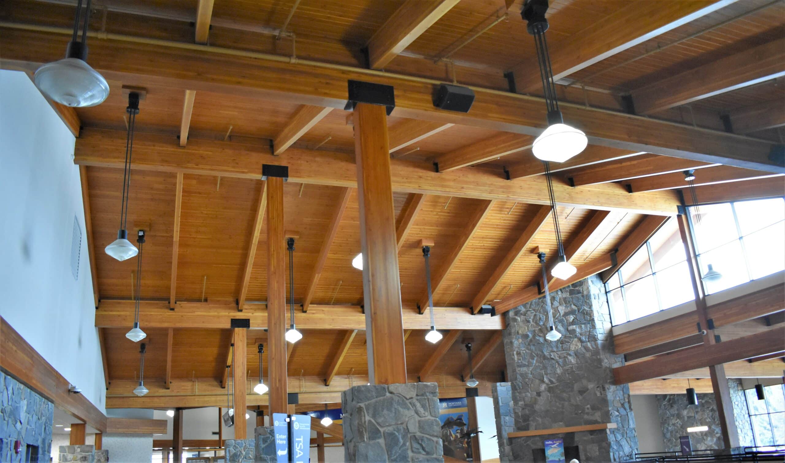 QB Corporation's Ridge and Rafter and Columns Glued laminated timber at QB Corporation at Bozeman Yellowstone International Airport